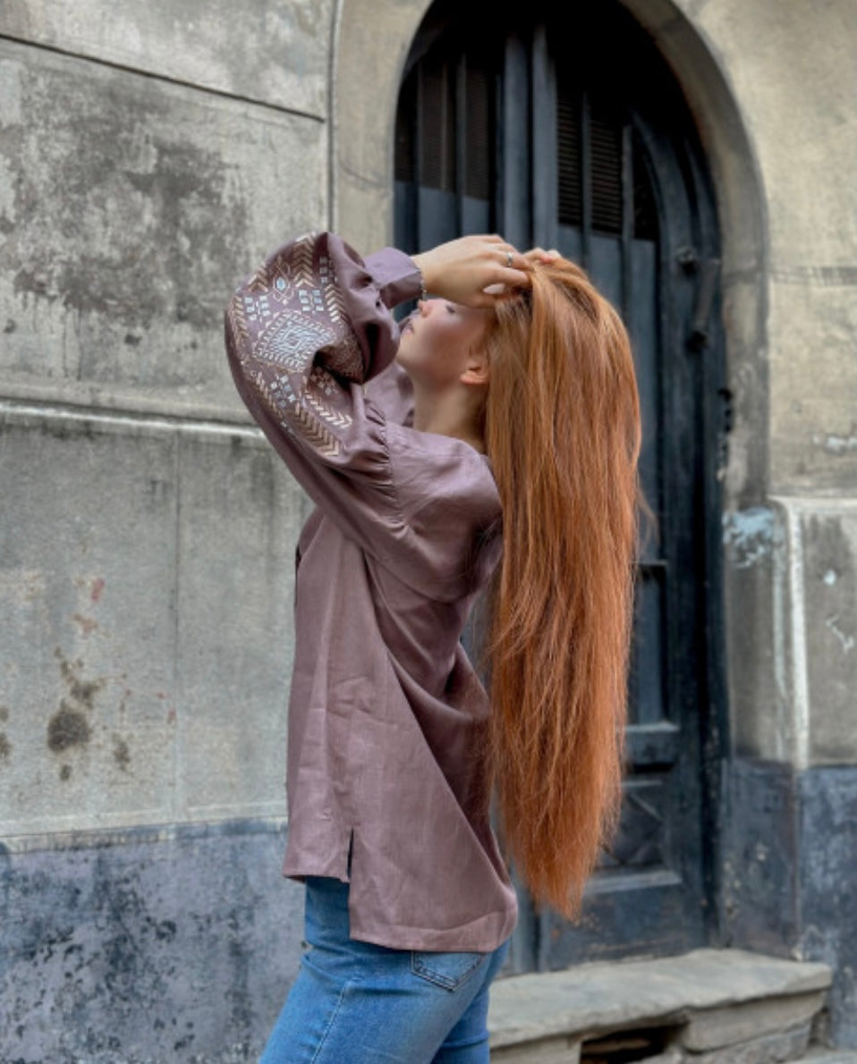Embroidered blouse "Verkhovyna", brown