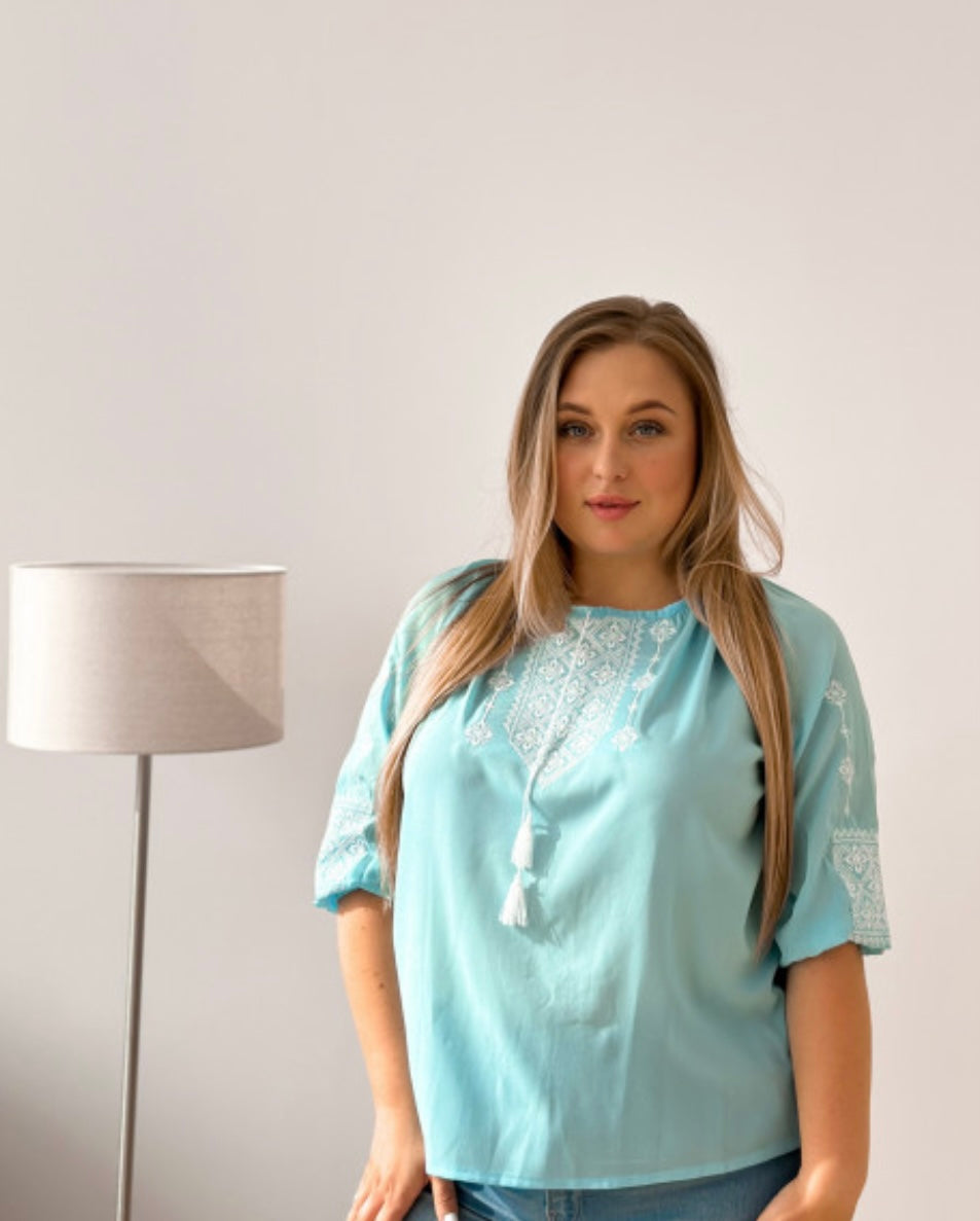 Chiffon embroidered blouse "Ukrainka", blue