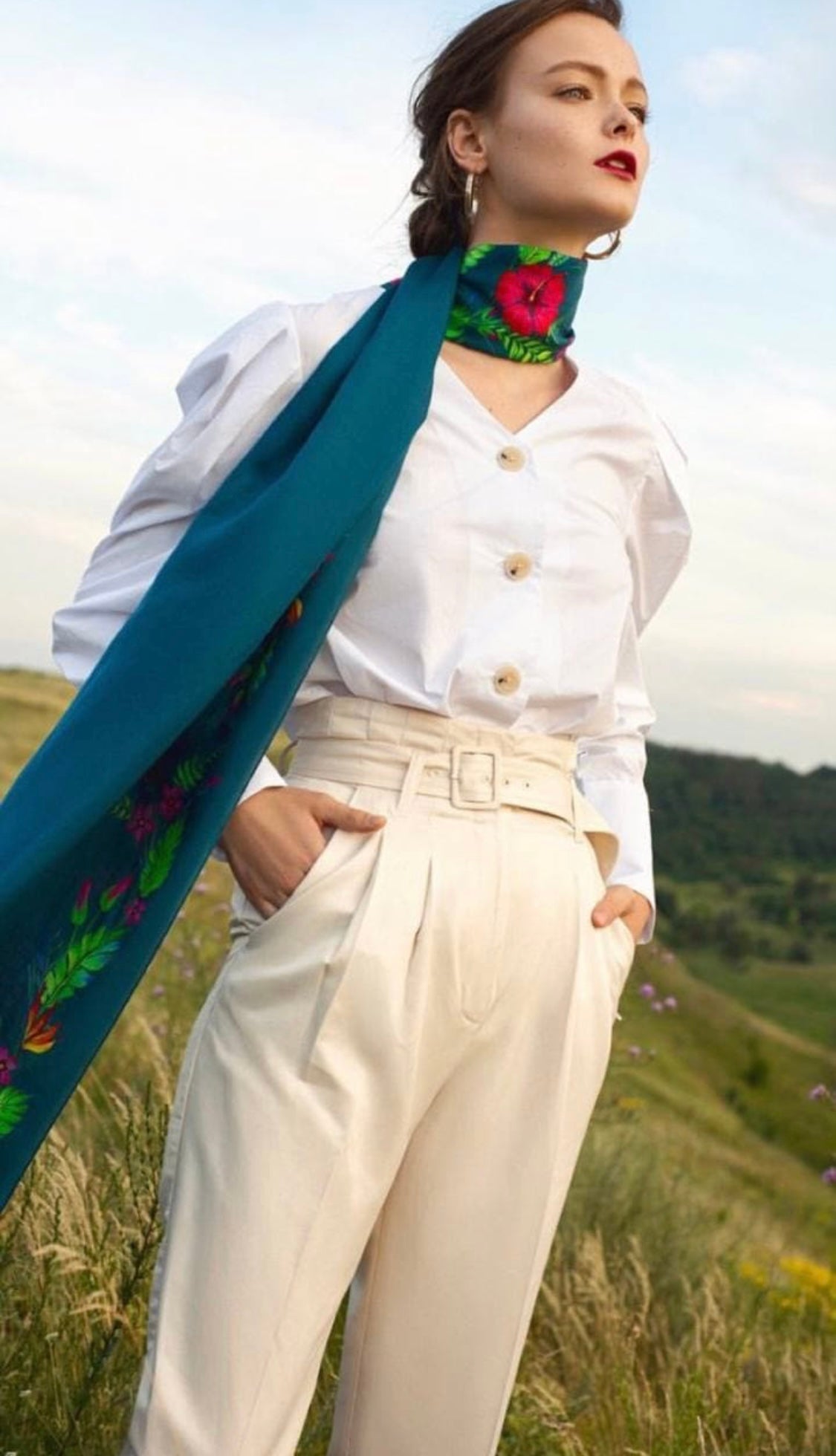 Wrap “Passion Flower”, marine