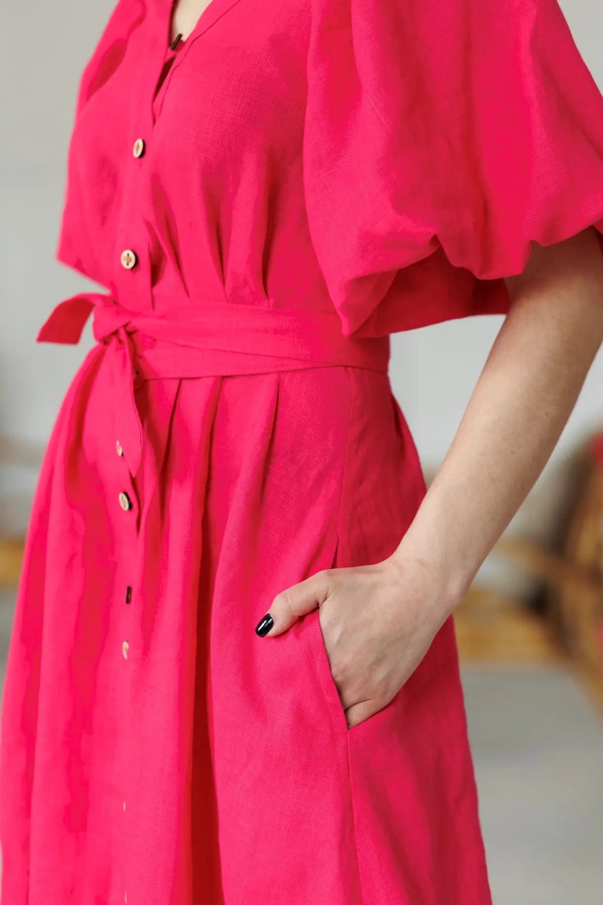 Montgomery linen dress fuchsia