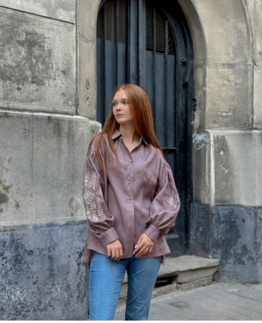 Embroidered blouse "Verkhovyna", brown
