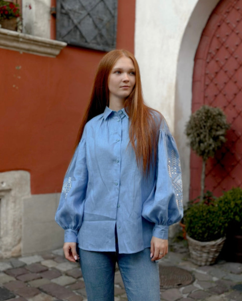 Embroidered blouse "Verkhovyna", blue
