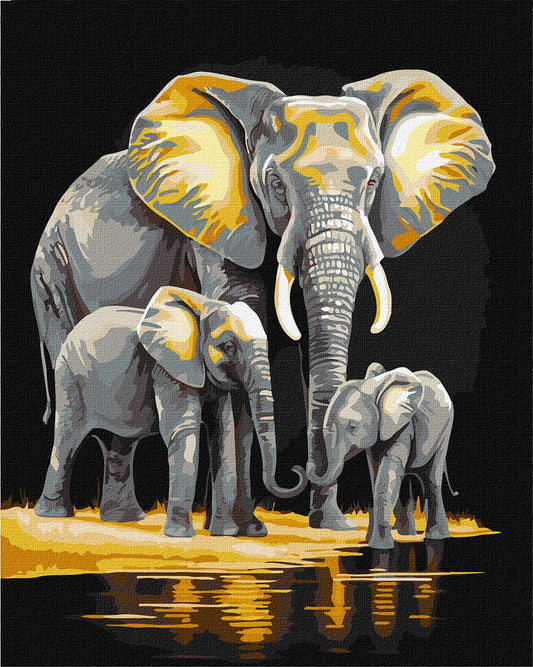 Painting by numbers - The elephant family with extra metallic paints ©art_selena_ua