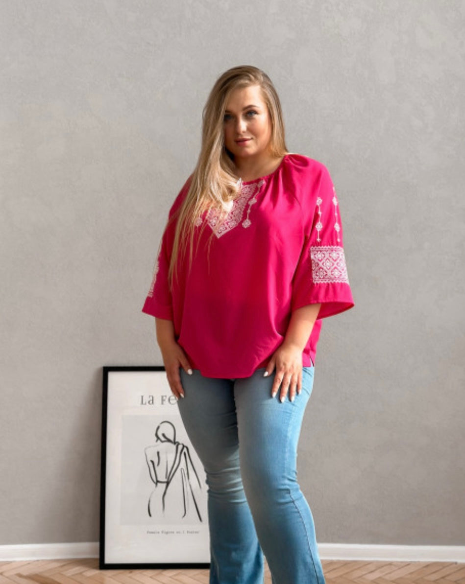 Chiffon embroidered blouse "Ukrainka", pink