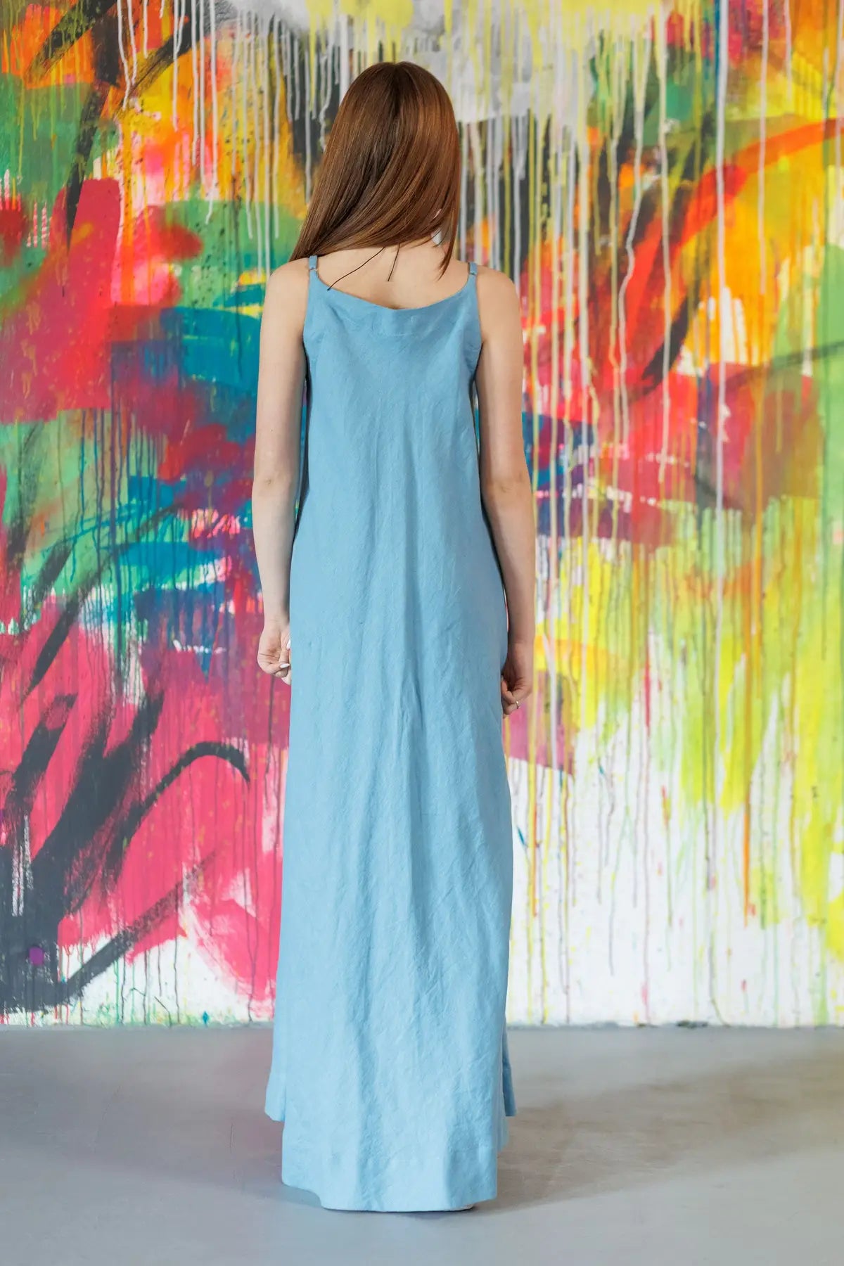 Greensboro linen dress deep sky blue