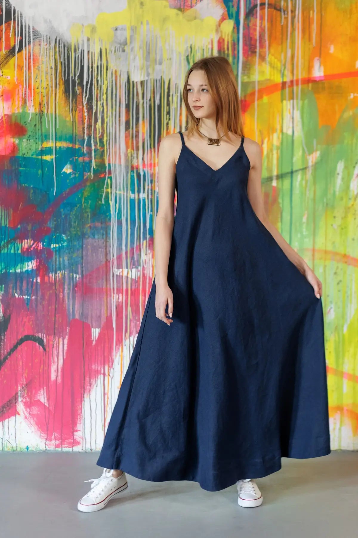 Greensboro linen dress dark-blue