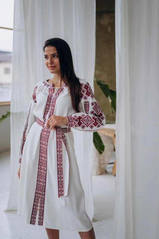 Vyshyvanka dress “Thadeya”, red