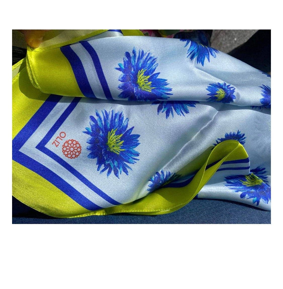 Premium Silk scarf “Cornflowers” in blue