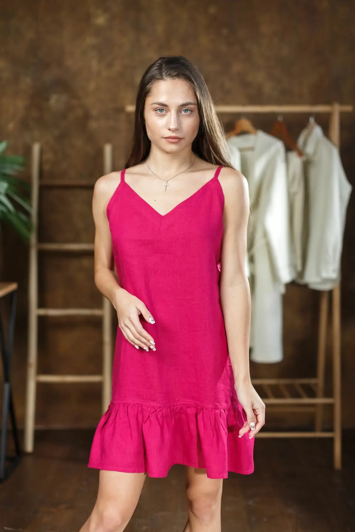 Le Mans linen dress fuchsia