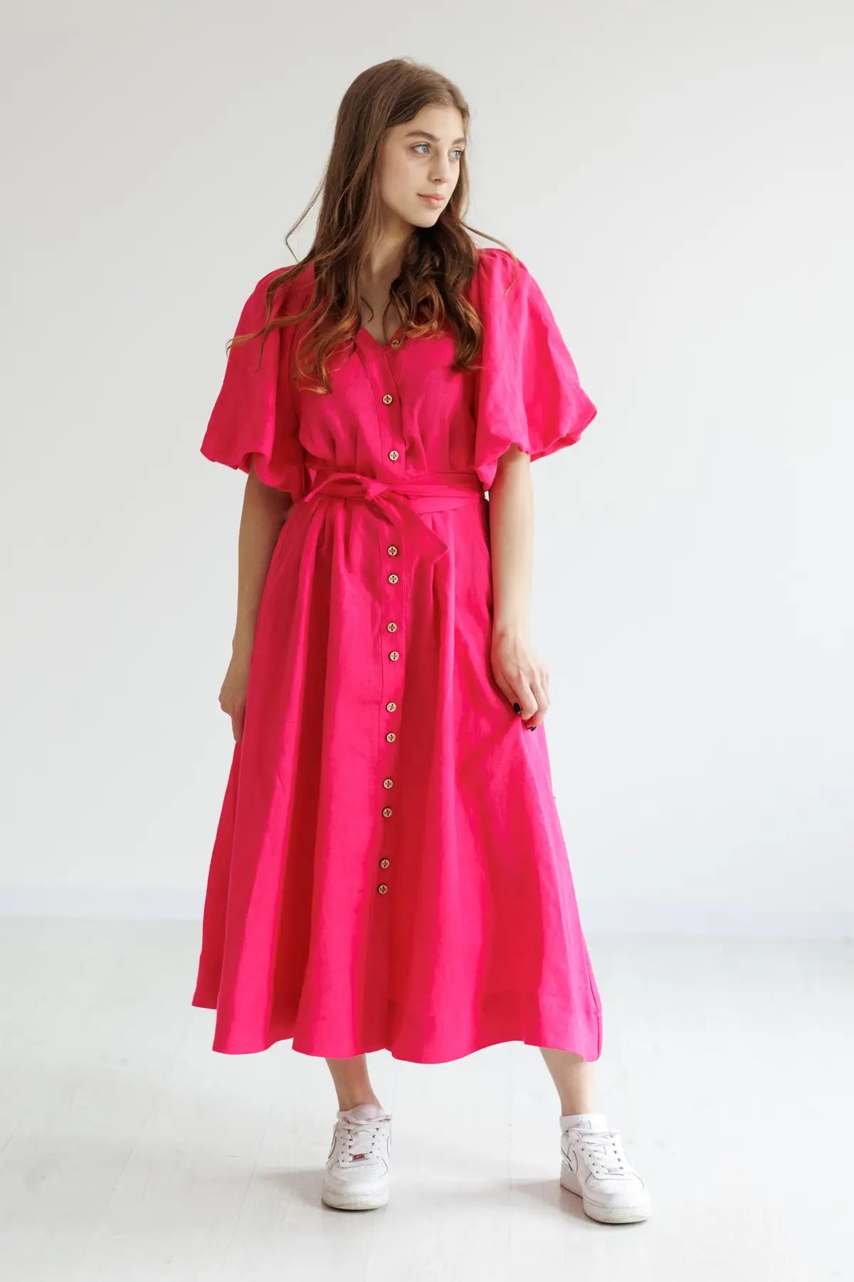 Montgomery linen dress fuchsia